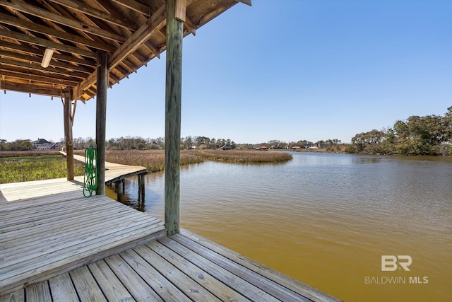 view of dock featuring a water view