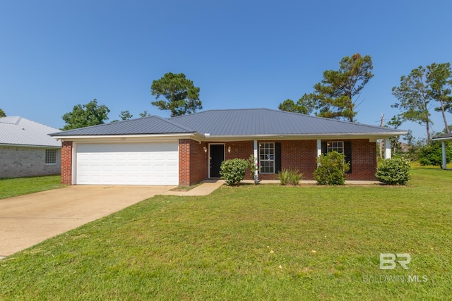 ranch-style house with a garage and a front yard