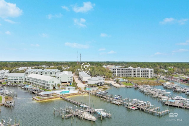 aerial view featuring a water view