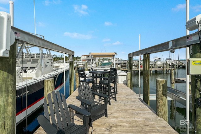 view of dock with a water view