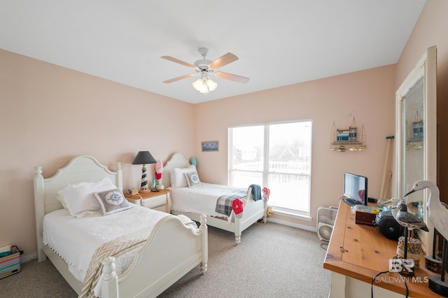 bedroom with carpet floors and ceiling fan