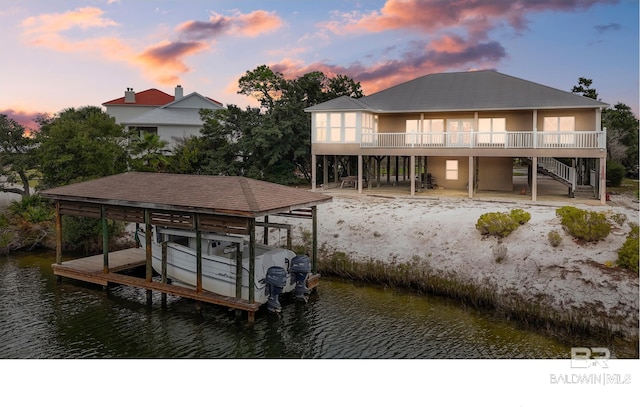 dock area with a water view