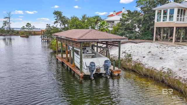 view of dock featuring a water view