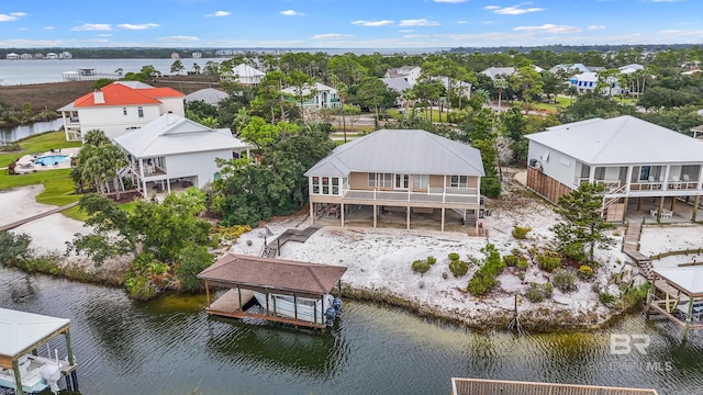 aerial view featuring a water view