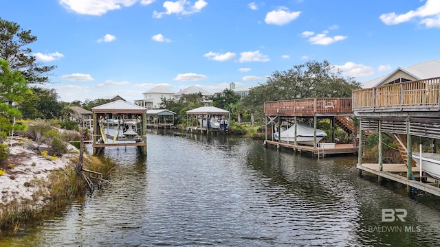 dock area featuring a water view