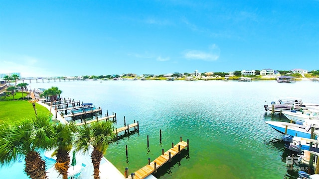 dock area with a water view