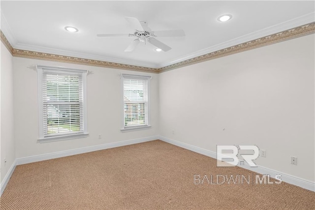 1140 E Dominion Dr, Mobile, AL 36695 - carpeted spare room with ornamental molding, a ceiling fan, and recessed lighting
