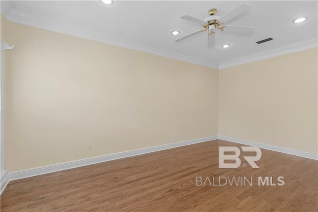 1140 E Dominion Dr, Mobile, AL 36695 - unfurnished room with crown molding, recessed lighting, wood finished floors, and ceiling fan