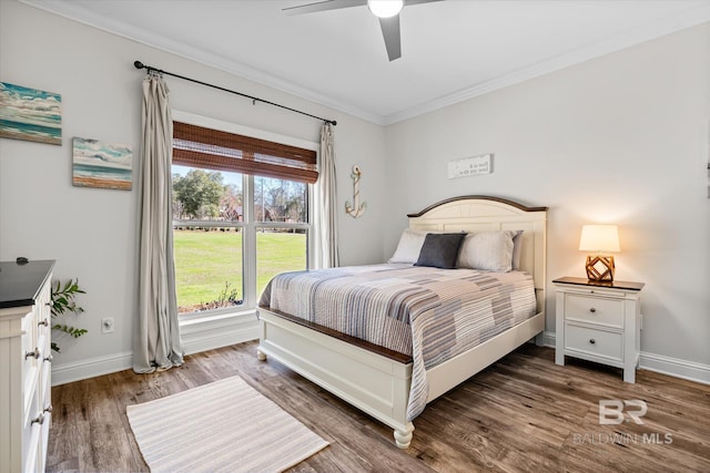 14281 Timber Ridge Dr, Loxley, AL 36551 - bedroom with ornamental molding, wood finished floors, and a ceiling fan