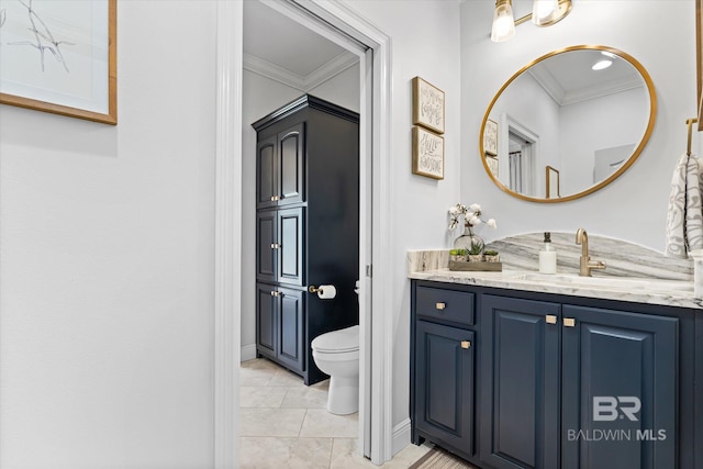 14281 Timber Ridge Dr, Loxley, AL 36551 - bathroom featuring ornamental molding, vanity, and marble look tile flooring