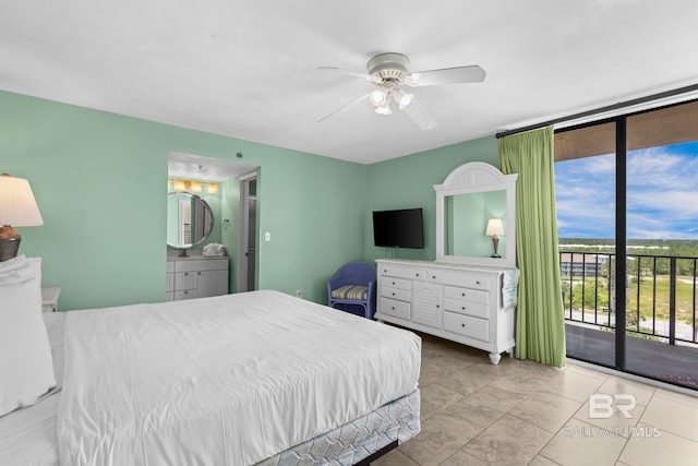 24132 Perdido Beach Blvd Unit 1081, Orange Beach, AL 36561 - tiled bedroom featuring floor to ceiling windows, access to exterior, and ceiling fan