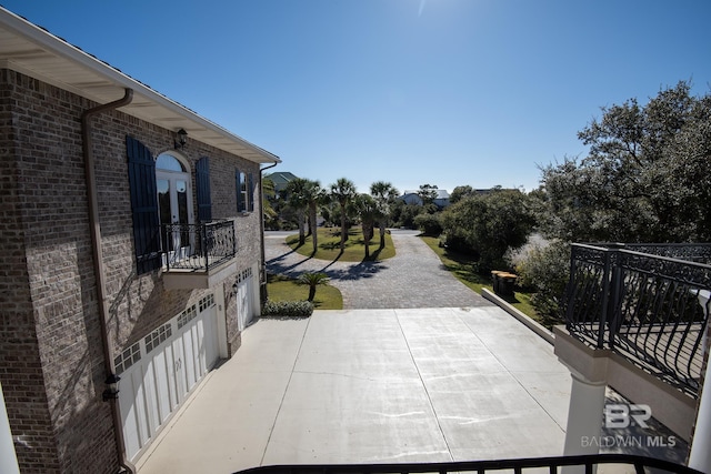 view of patio with a garage