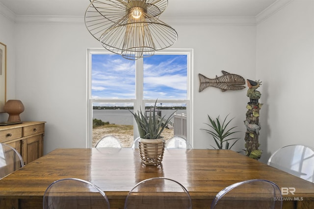 2764 W Beach Blvd, Gulf Shores, AL 36542 - dining space featuring crown molding and a water view