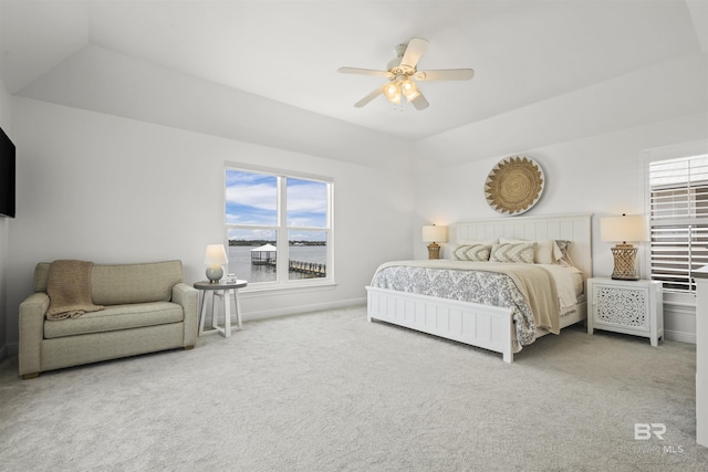 2764 W Beach Blvd, Gulf Shores, AL 36542 - carpeted bedroom featuring a water view and a ceiling fan