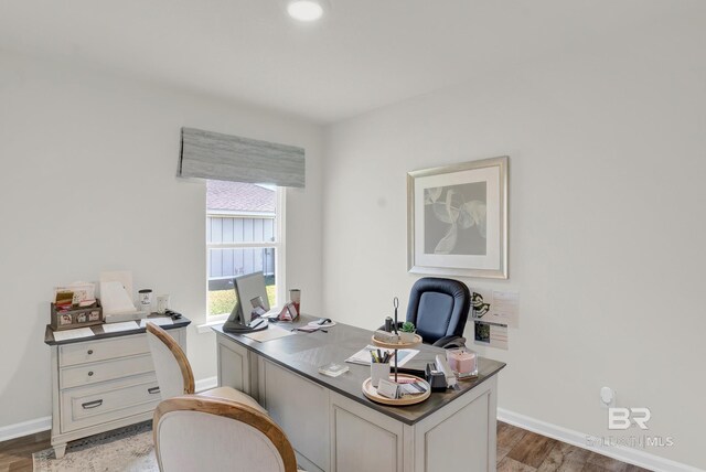 home office featuring hardwood / wood-style flooring