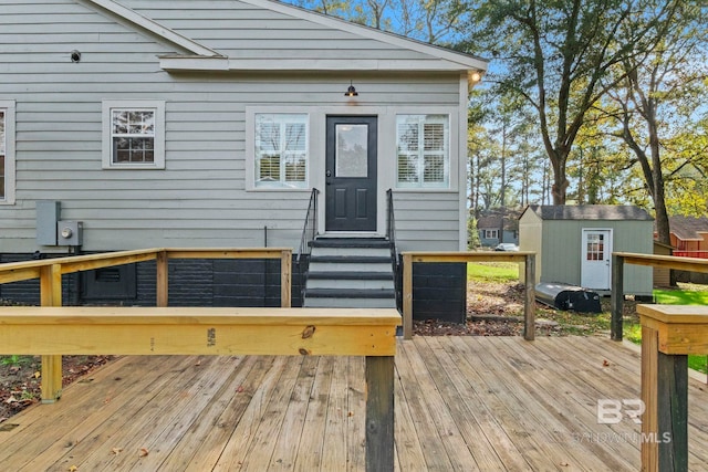 wooden terrace with a storage unit