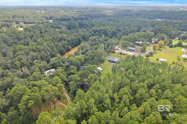 aerial overview of property's location with a heavily wooded area