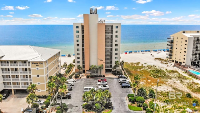 property view of water featuring a beach view