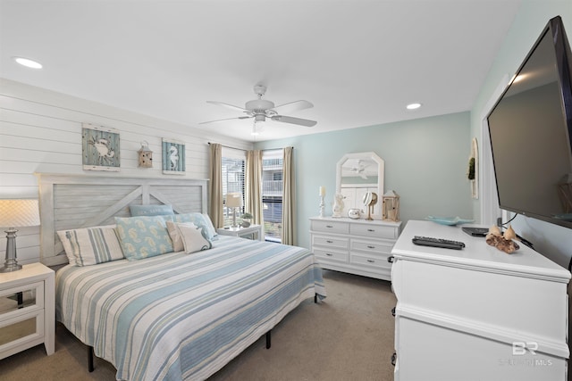 26115 Perdido Beach Blvd Unit 4-A, Orange Beach, AL 36561 - bedroom featuring carpet flooring, recessed lighting, and a ceiling fan