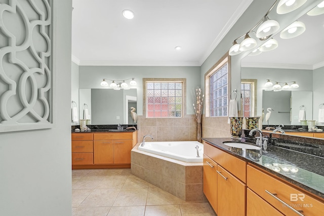 8954 Bay Point Dr, Elberta, AL 36530 - full bathroom with tile patterned flooring, a sink, a bath, and two vanities