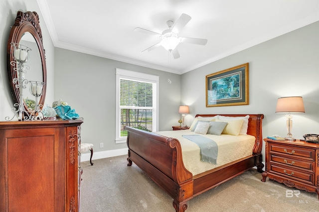 8954 Bay Point Dr, Elberta, AL 36530 - carpeted bedroom featuring baseboards, ornamental molding, and ceiling fan
