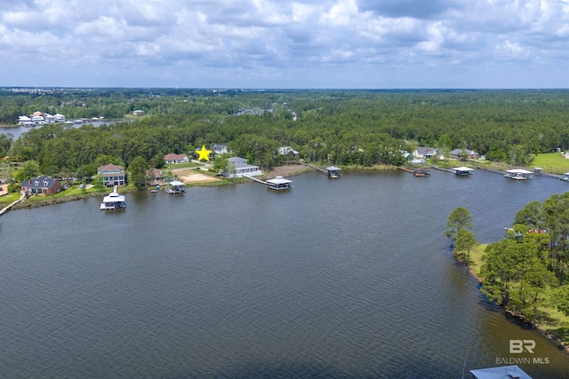 8954 Bay Point Dr, Elberta, AL 36530 - aerial view featuring a water view and a wooded view