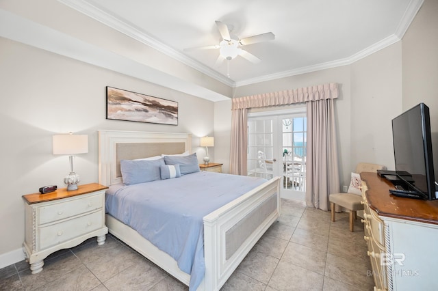 23450 Perdido Beach Blvd Unit 2209, Orange Beach, AL 36561 - bedroom with ornamental molding, light tile patterned floors, and a ceiling fan
