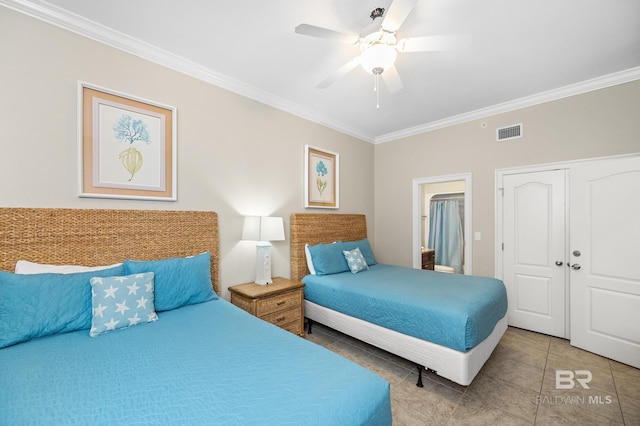 23450 Perdido Beach Blvd Unit 2209, Orange Beach, AL 36561 - bedroom with crown molding, light tile patterned floors, a closet, and a ceiling fan