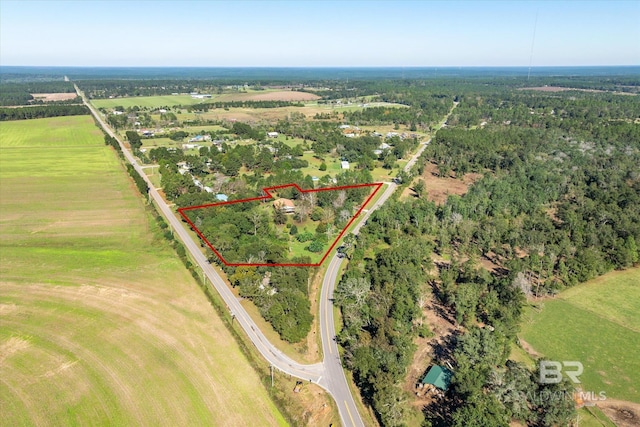 aerial view with a rural view