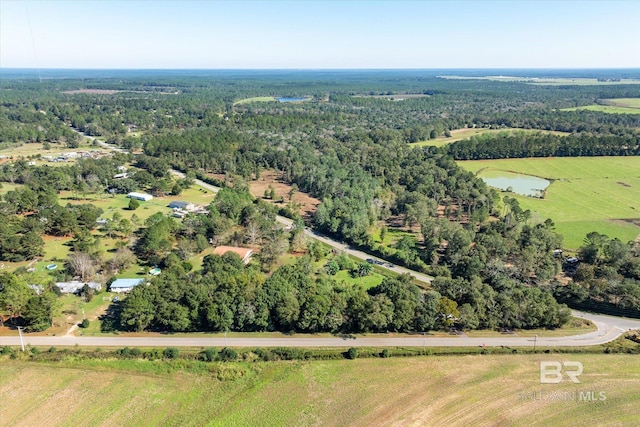 birds eye view of property featuring a rural view and a water view