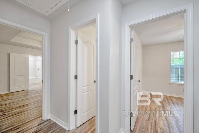 31246 Shambo Rd, Spanish Fort, AL 36527 - hall with wood finished floors and attic access