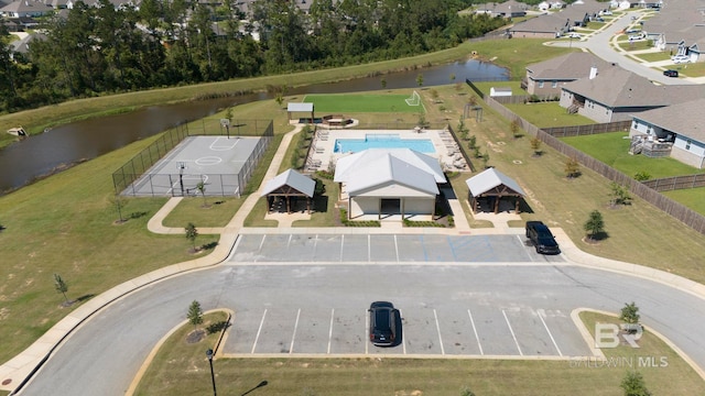 aerial view with a water view