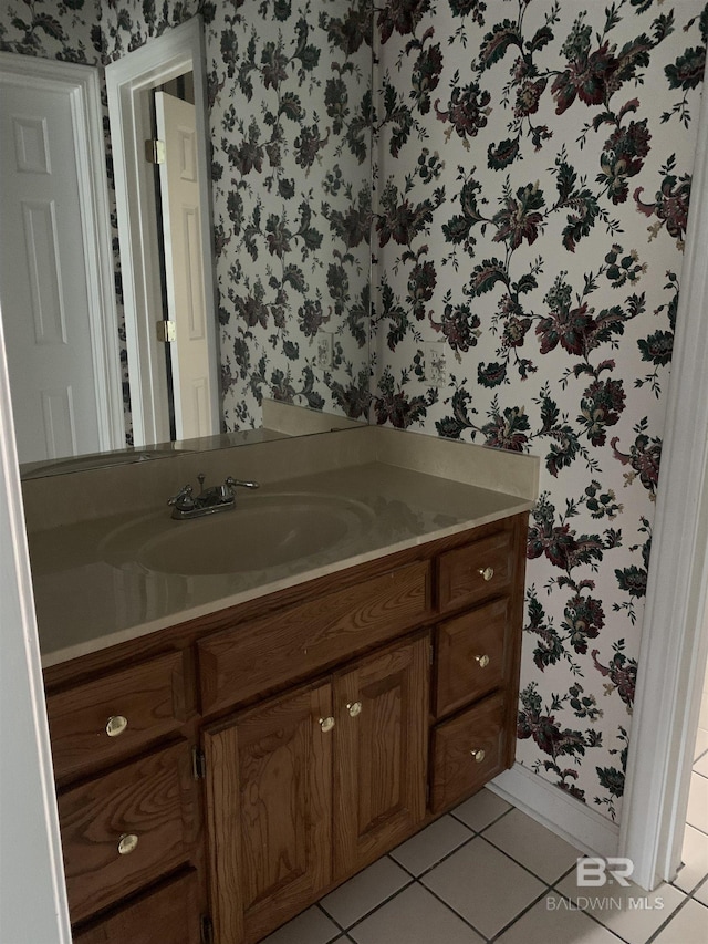 bathroom with vanity and tile patterned floors