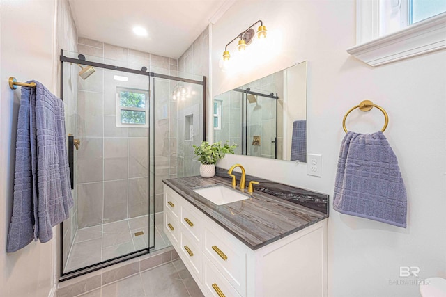 362 Azalea St, Fairhope, AL 36532 - bathroom with vanity, a shower stall, and tile patterned floors