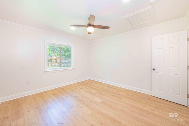 362 Azalea St, Fairhope, AL 36532 - empty room with crown molding, light wood finished floors, baseboards, a ceiling fan, and attic access