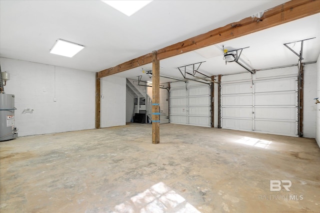 garage featuring water heater
