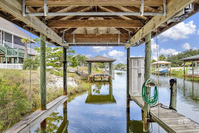 dock area with a water view