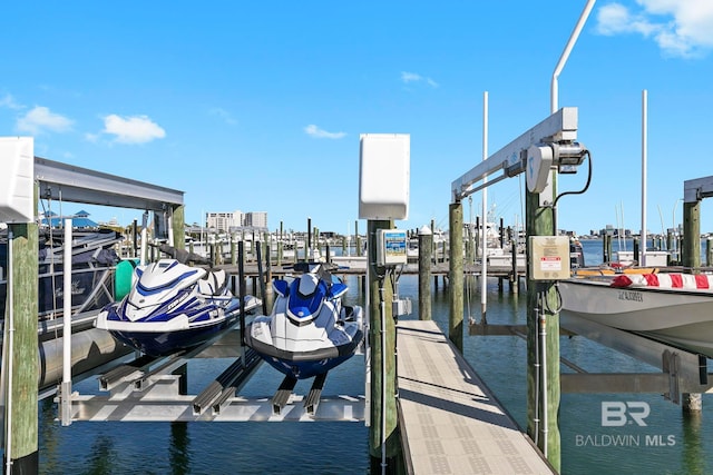 dock area featuring a water view