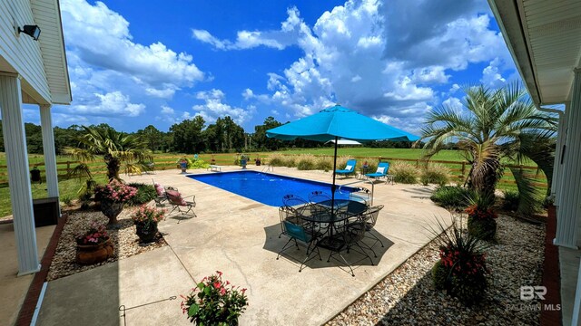 view of swimming pool featuring a patio area