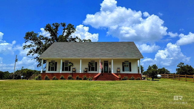 view of front of home featuring a front lawn and covered porch