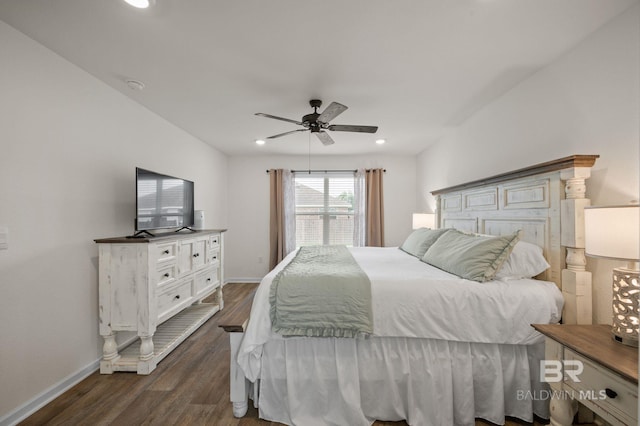 17208 Muse St, Loxley, AL 36551 - bedroom with baseboards, dark wood-style floors, recessed lighting, and ceiling fan