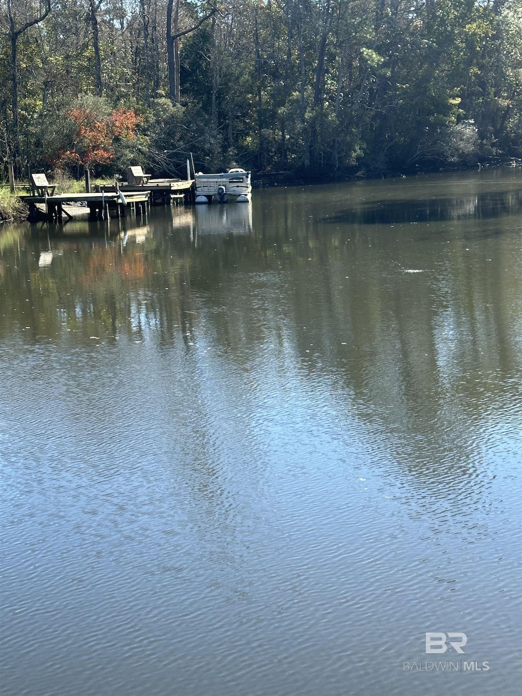 property view of water featuring a boat dock