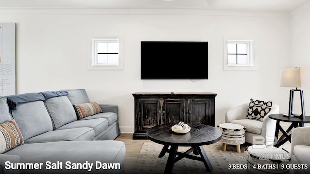 2760 Salt Dr, Orange Beach, AL 36561 - living area with baseboards, a healthy amount of sunlight, and wood finished floors