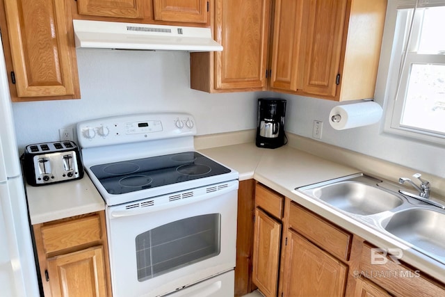 kitchen with sink and white electric stove