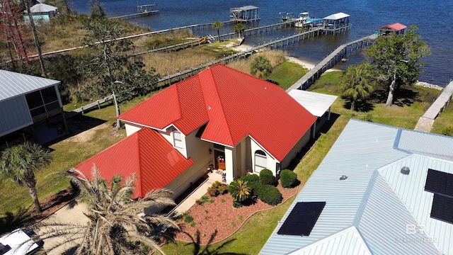 aerial view with a water view