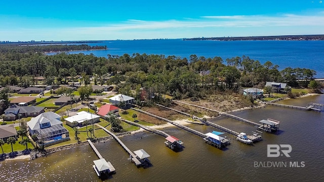 bird's eye view featuring a water view