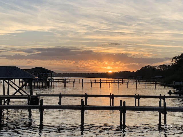 view of dock with a water view