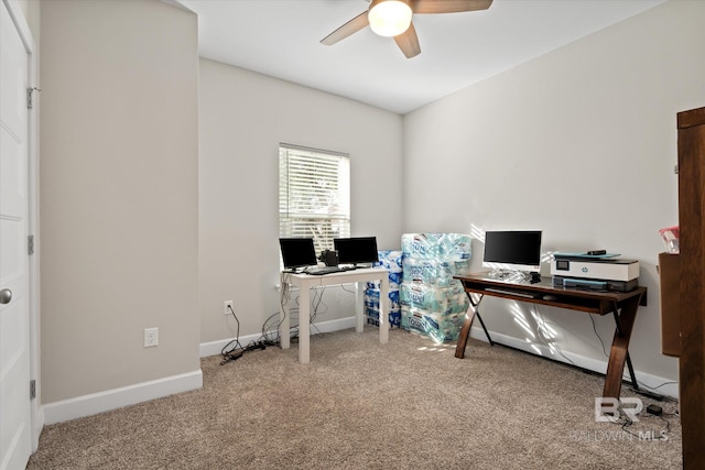 office featuring carpet floors and ceiling fan