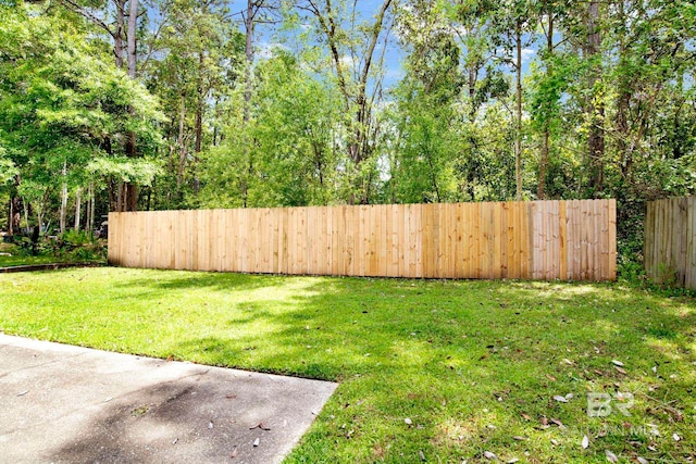 view of yard with a fenced backyard