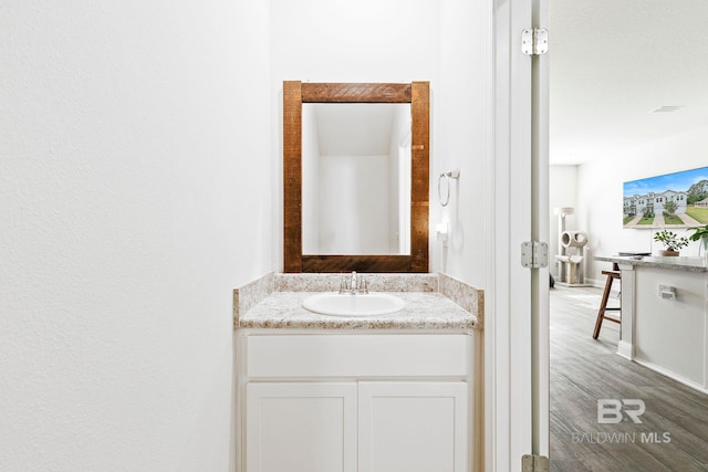 bathroom with vanity and wood-type flooring